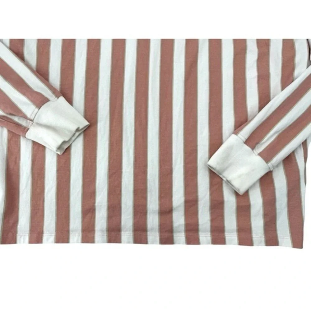 Guess‎ Pink Striped Long Sleeve Crew Neck Shirt Embroidered Guess Logo Women's M